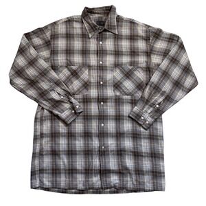 Calvin Klein Mens Brown Plaid Long Sleeve Button Down Shirt Large Double Pocket